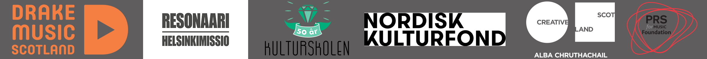 Drake Music Scotland, Resonaari Helsinkimissio, Kulturskolen, Nordisk Kulturfond, Creative Scotland, PRS for Music Foundation
